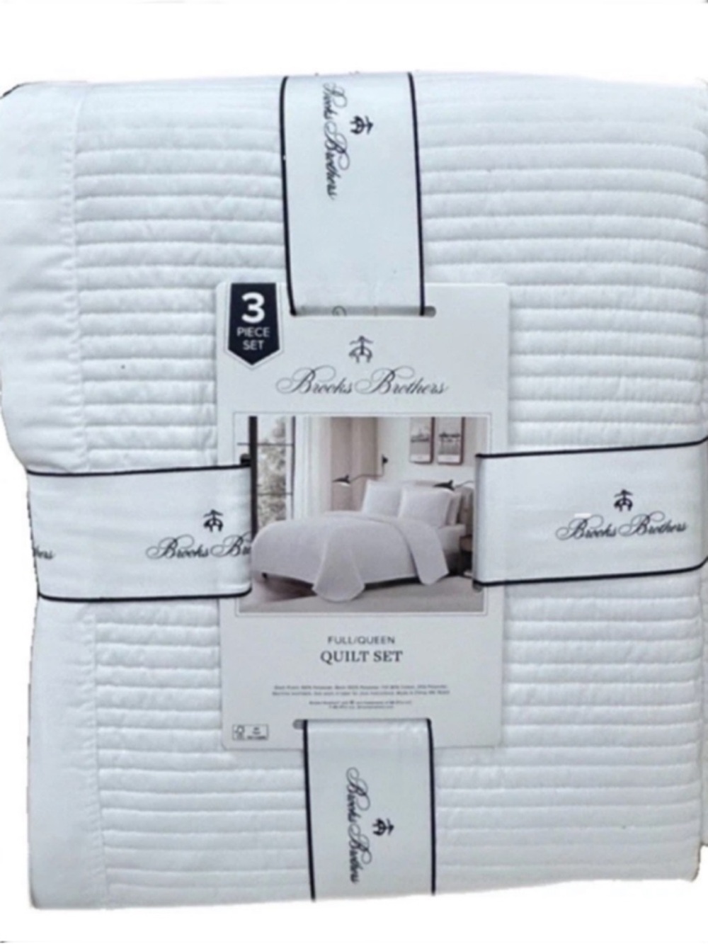 Brooks Brothers White Full/Queen Quilt Set 90”x90”